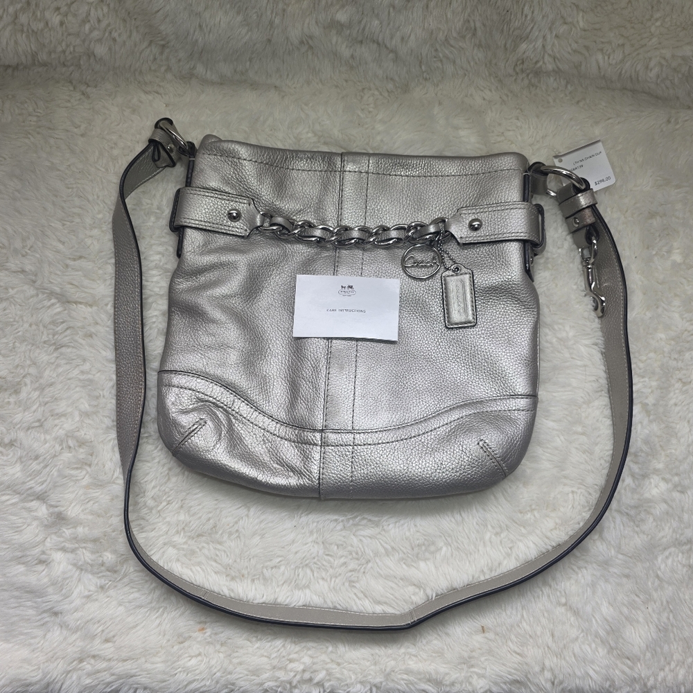 Authentic Coach 2012 Metallic Silver Leather Chain Duffle Crossbody Bag Y2K NWT
